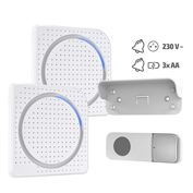 Solight 2x bezdrôtový zvonček, do zásuvky + batériový, 200m, biely, learning code