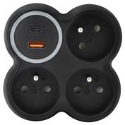 Solight rozbočovač, 3x 15A, USB A+C rychlonabíjačka 20W PD, matná čierna