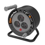 Solight predlžovací prívod na bubne 15m, 3 zásuvky, čierny kábel, 3x 1,0mm2