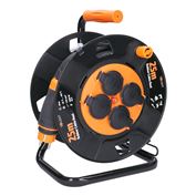 Solight predlžovací prívod - na bubne, 4 zásuvky, 25m kábel guma, 3x 1,5mm2, IP44