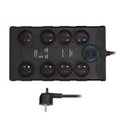 Solight prepäťová ochrana, 8z, USB A+C, 2m, čierna
