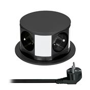 Solight predlžovací prívod, 4 zásuvky, čierny, 2m, výsuvný blok zásuviek, kruhový tvar