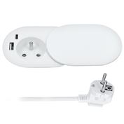 Solight 1z + USB A+C 20W PD vstavaná zásuvka s posuvným viečkom, 2m, matná biela