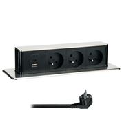 Solight 3z + USB A+C 20W PD výsuvný blok zásuviek, 2m, nerez oceľ