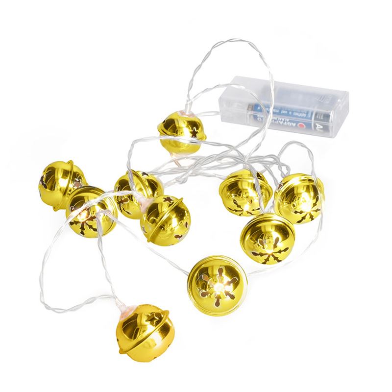 Solight LED vianočná reťaz rolničky, 10x LED, zlatá, 1,5m, 2x AA