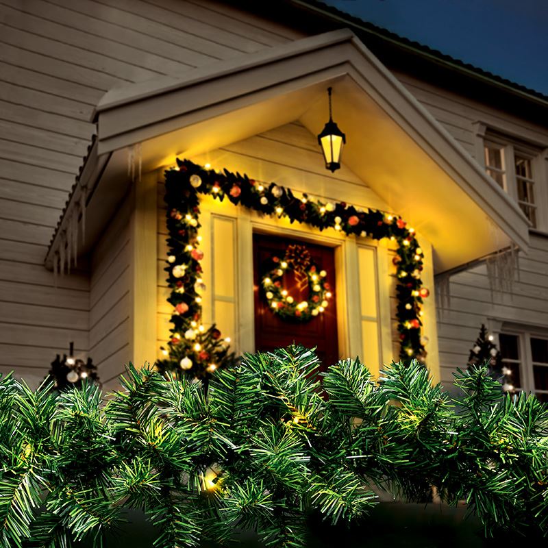 Solight LED vianočná girlanda s ihličím, 5m, 80x LED, časovač, 3xAA, IP44