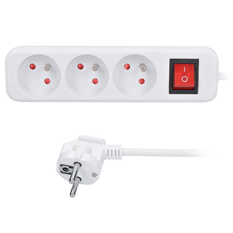 Solight predlžovací prívod 5m, 3 zásuvky, vypínač, 16A/3680W, PVC, biely
