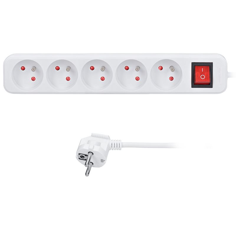 Solight predlžovací prívod 3m, 5 zásuviek, vypínač, 16A/3680W, PVC, biely