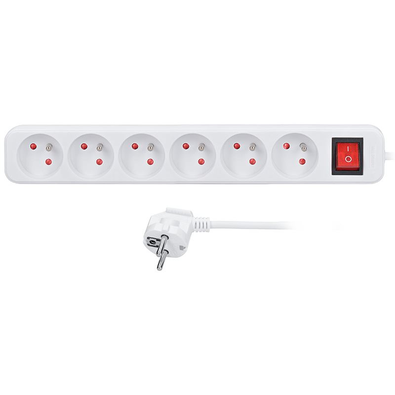 Solight predlžovací prívod 3m, 6 zásuviek, vypínač, 16A/3680W, PVC, biely