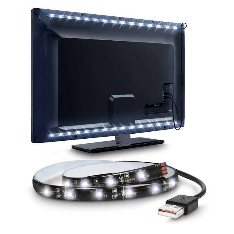 Solight LED pásik pre TV, 100cm, USB, vypínač, studená biela